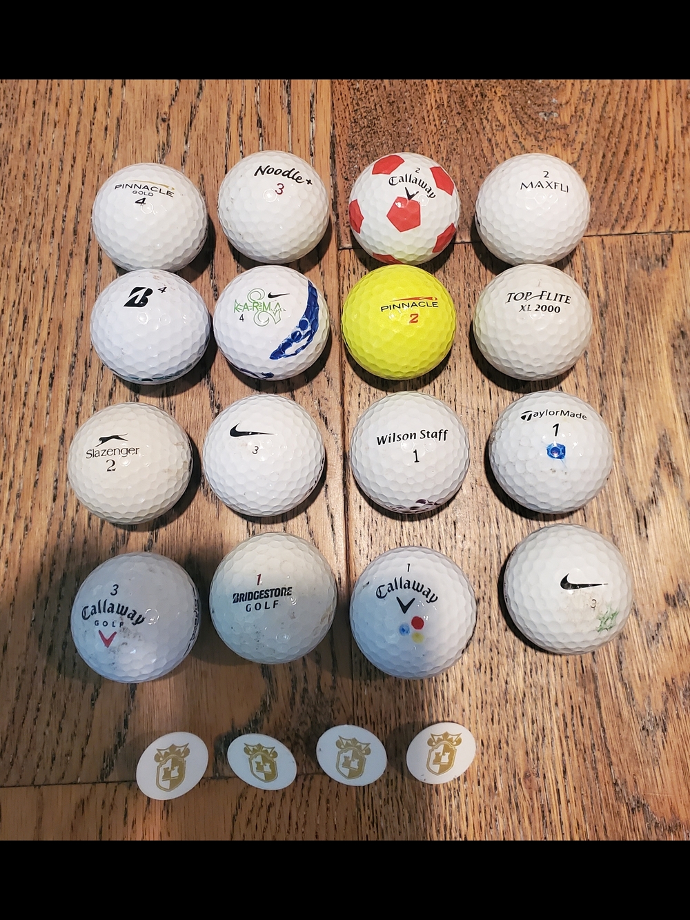 Used Golf Balls (16 Ea) & Ball Markers (4 Ea) With Glass Storage Jar